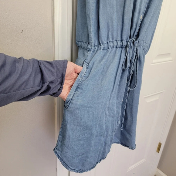 Thread & Supply Lightweight Denim Romper Pockets Collar Drawstring Size M - Picture 4 of 10